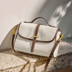 Fashion Genuine Leather Portable Messenger Bag Crossbody Shoulder - White - View 1