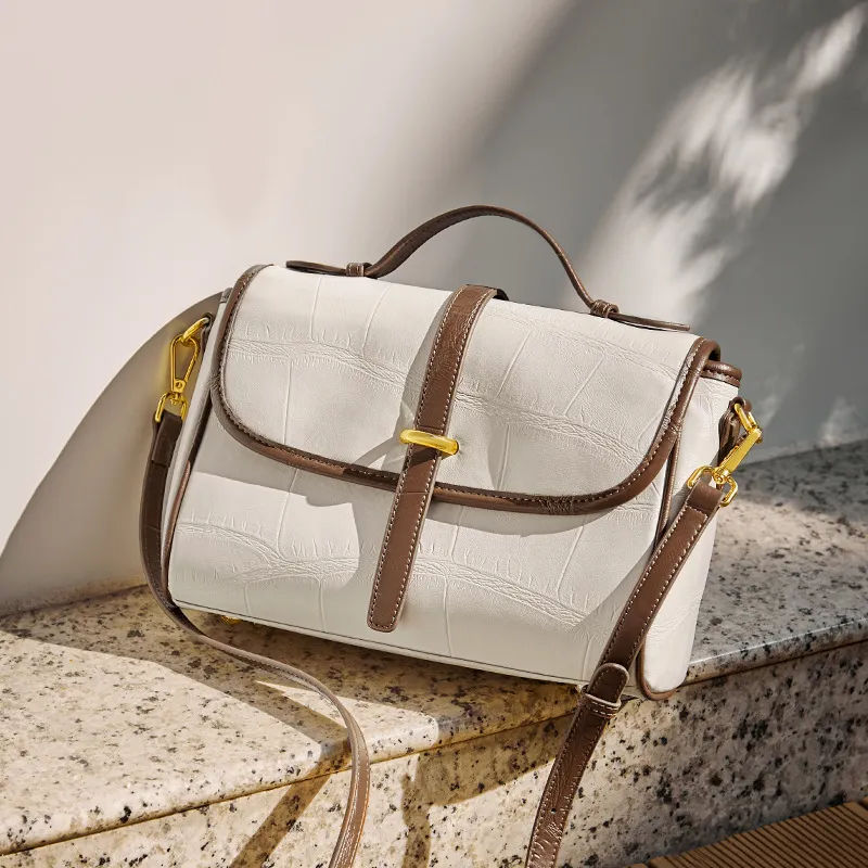 Fashion Genuine Leather Portable Messenger Bag Crossbody Shoulder - White