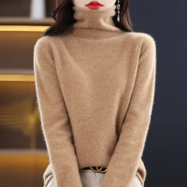 100 Pure Wool Women's Roll neck Sweater With A Cowl Neck Gold - Shop at LoveMi