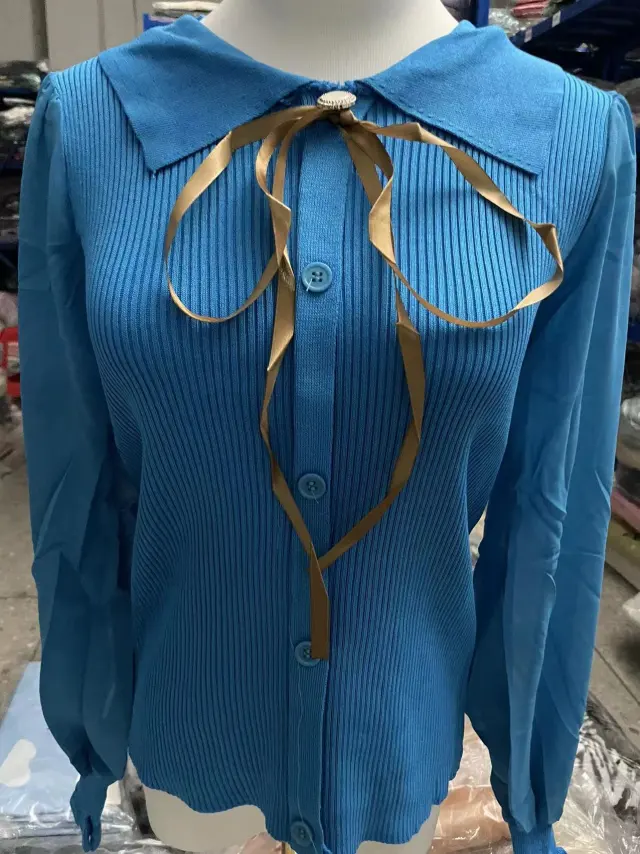Women's Fashion Long Sleeve Knitted Bottoming Shirt Top Blue - Shop at LoveMi
