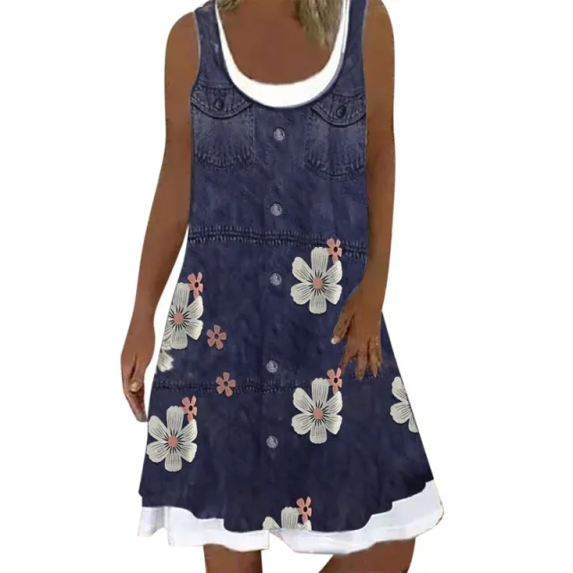 Loose Digital Printing Casual Dress Denim Blue Flower - Shop at LoveMi