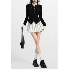 Knitwear Coat Short Dress Two-piece Set - Pleated Skirt-S - View 1
