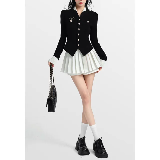 Knitwear Coat Short Dress Two piece Set Pleated Skirt S - Shop at LoveMi