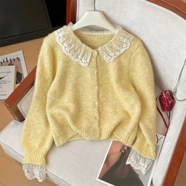 Yellow Lace patched Soft And Delicate Knit Top Yellow - Shop at LoveMi