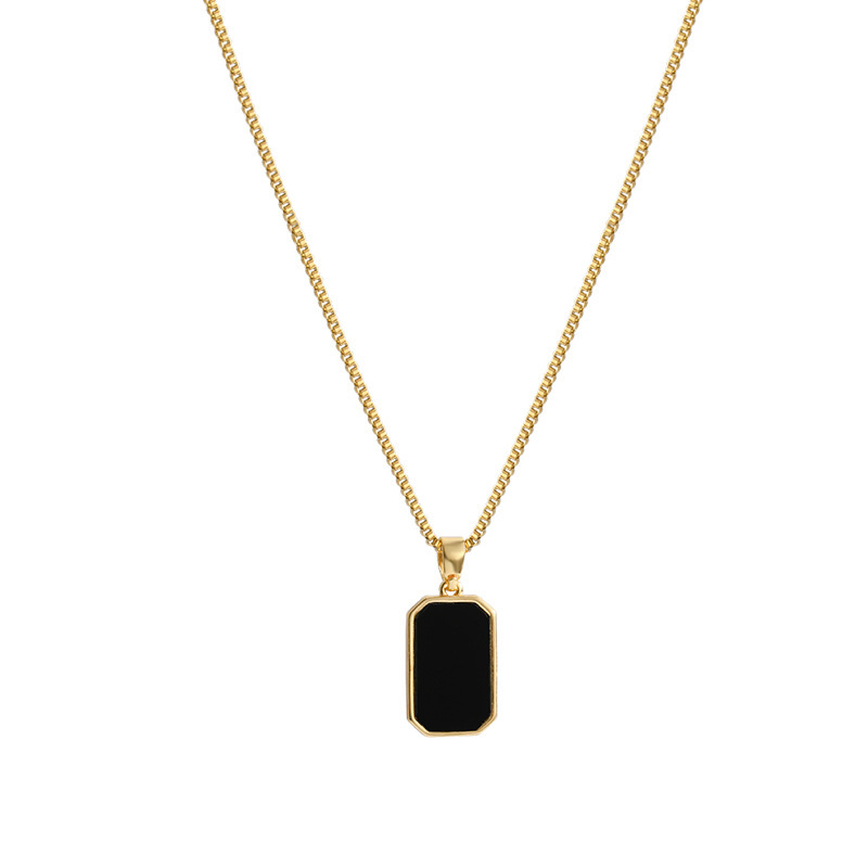 Rectangular Pendant Necklace Design 18K Gold Non-fading Fashion Small Black For 