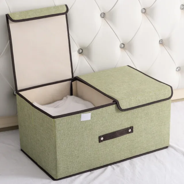 Cotton And Linen Fabric Double Lid Storage Box Foldable Light Green - Shop at LoveMi