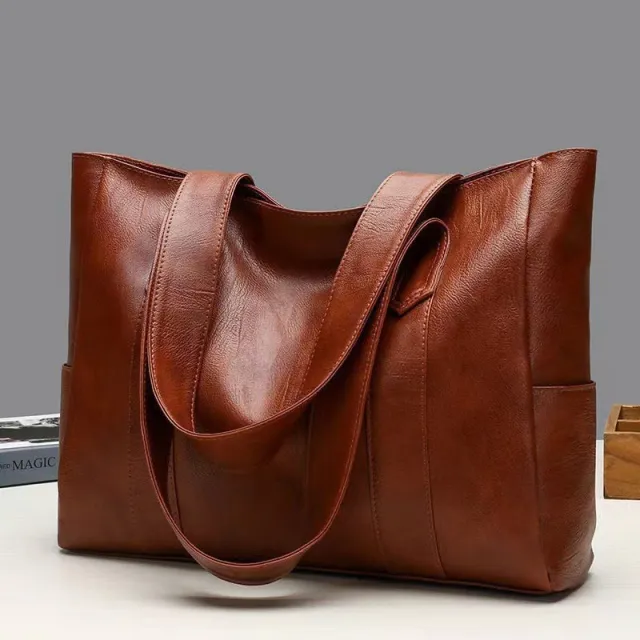 Simple And Versatile Handbag Large Capacity Shoulder Tote Bag Brown - Shop at LoveMi