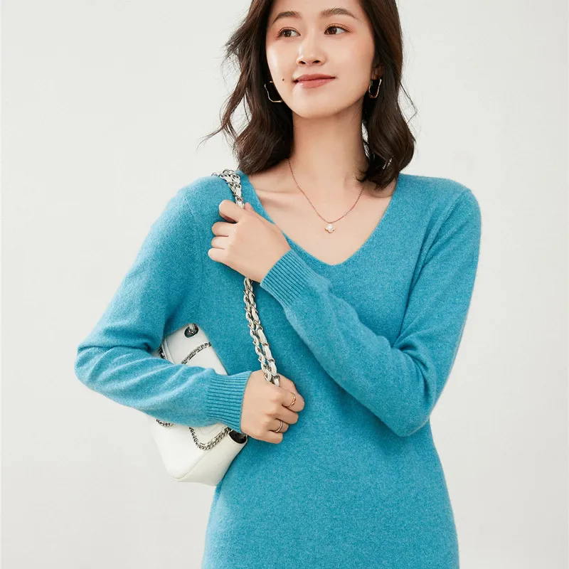 Mid-length Outerwear Loose And Lazy Style Knitted Top Bottoming Shirt - Blue