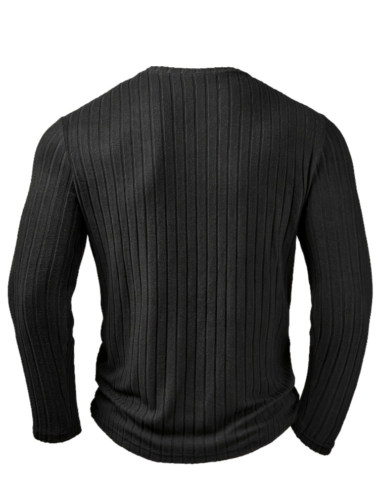 Men's ribbed V-neck sweater detail
