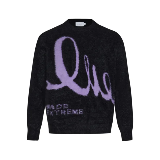 American Retro Alphabet Jacquard Mohair Sweater Black - Shop at LoveMi
