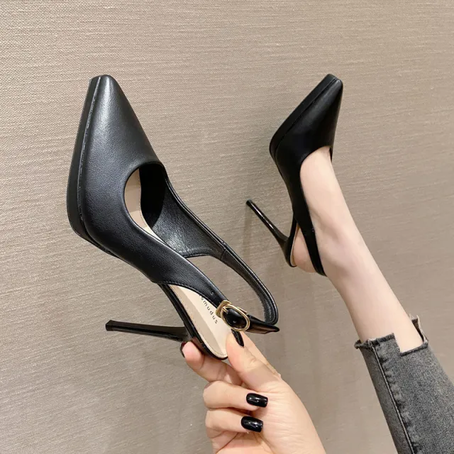 Pointed toe Waterproof Platform Closed Toe Sandals Back Empty Back Strap Stiletto Black - Shop at LoveMi