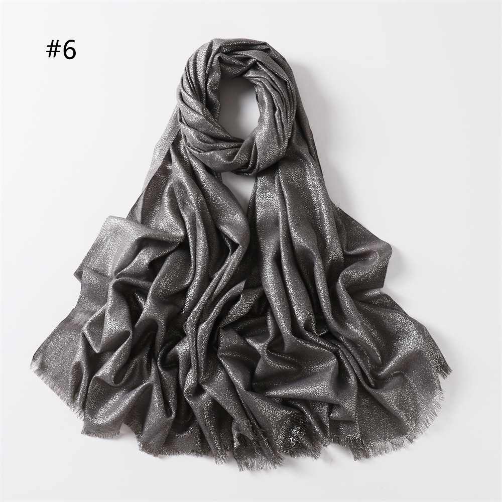 Solid Color Rayon Golden And Silver Color Cord Two Ends Short Beard Closed Toe Shawl Women's Scarf