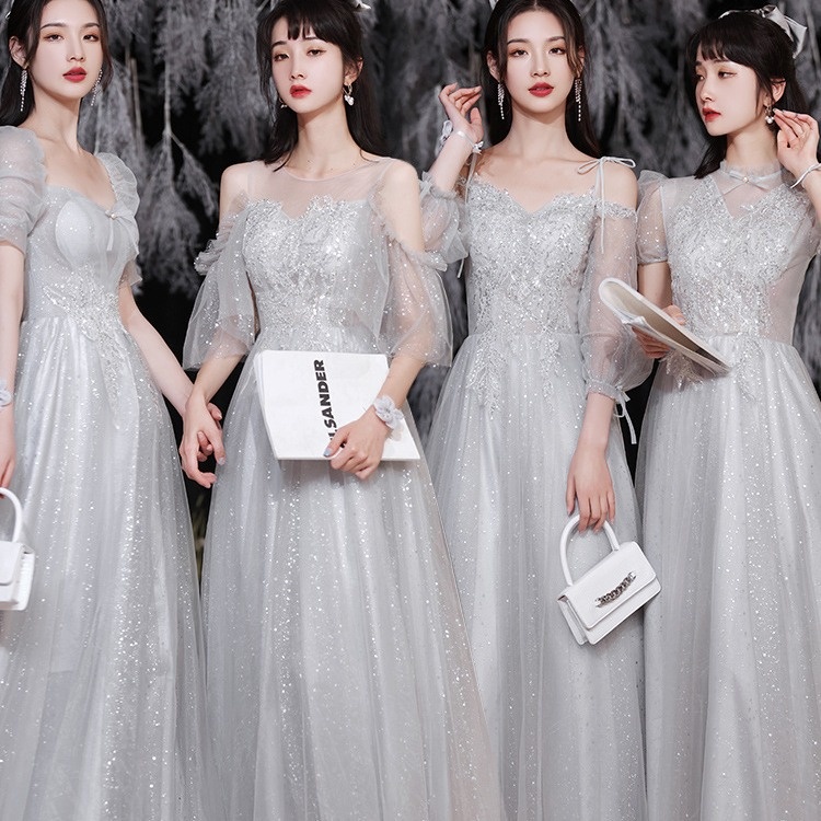 Gray Bridesmaid Pick-up Sisters Group Graduation Evening Dress