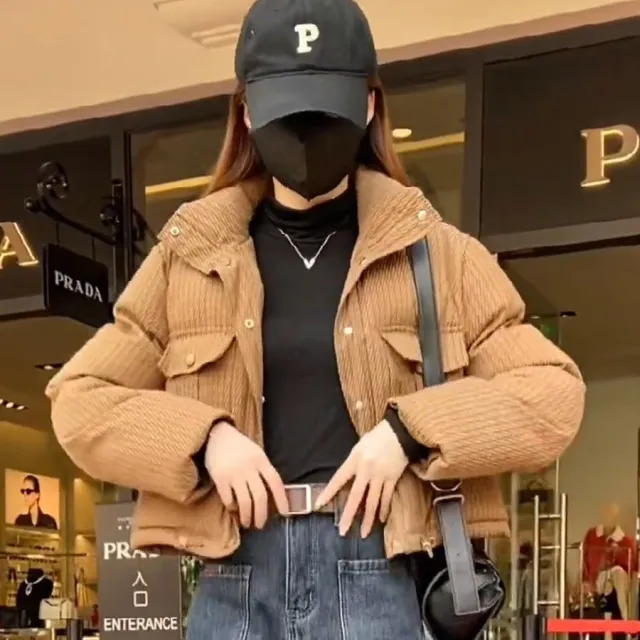 Women's Short Winter Loose Casual Cotton padded Jacket Khaki - Shop at LoveMi