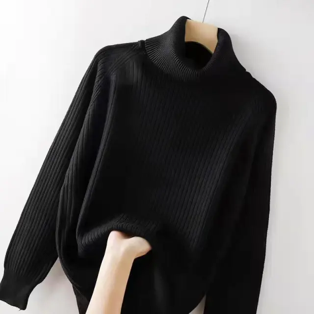 Turtleneck Bottoming Shirt Oversized Knit Sweater Black - Shop at LoveMi