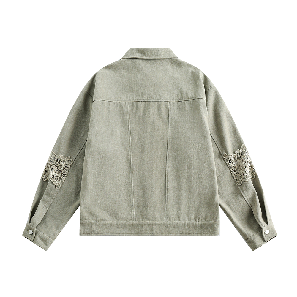 Stitching Hollow Lace Lapel Denim Coat Men