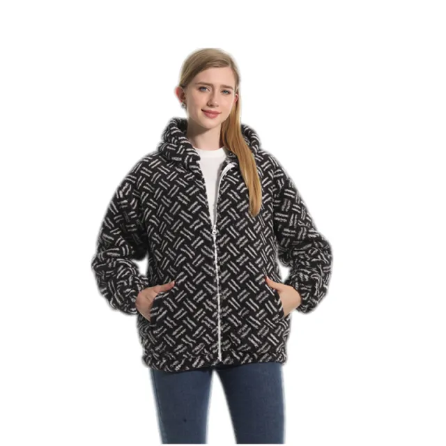 Fleece lined Thickened Hooded Jacket Black Plaid - Shop at LoveMi