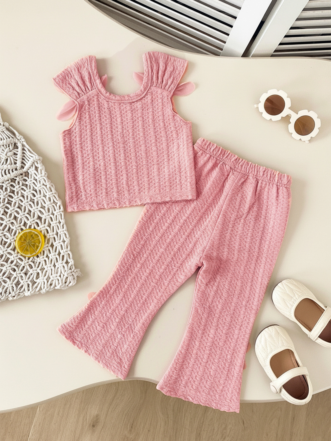 Summer 3D Floral Strap Top Pants For Baby Girls