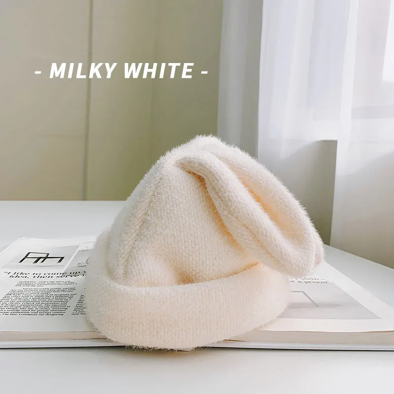 Rabbit Ears Woolen Cap Children Autumn And Winter Cute Fleece Lined - White