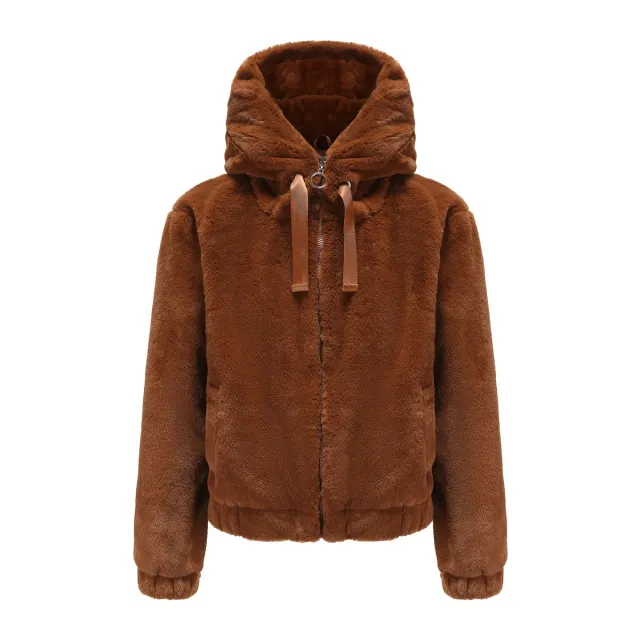 Plush Coat Hooded Long Sleeve Warm keeping Cotton Clothing Short Top For Women Brown - Shop at LoveMi