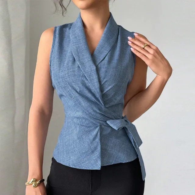 Fashionable Elegant Women's Slim Sleeveless Shirt Blue - Shop at LoveMi
