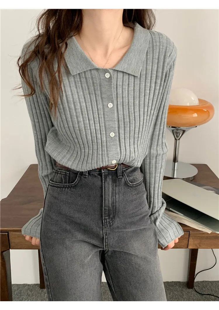 Retro Gentle Inner Wear Sweater Cardigan - Gray