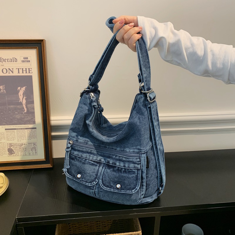 Women's Large-capacity Vintage Mori-style Backpack Dark Blue