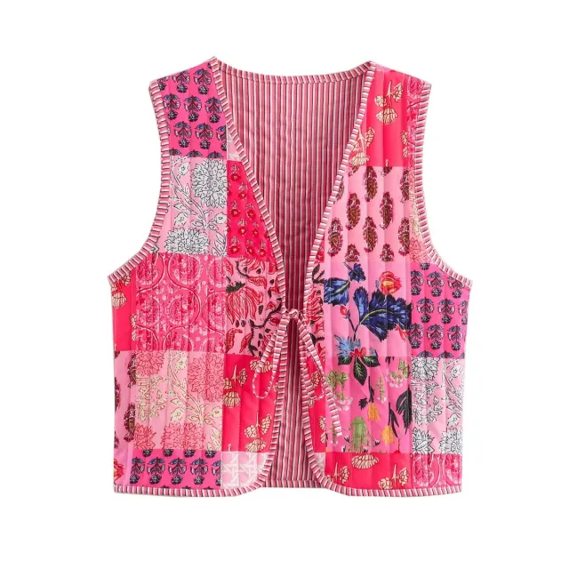 Women's Printed Lace up Cotton Vest Pink - Shop at LoveMi