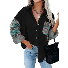 Plus Size Women's Coat Lapel Loose Jacket - Black - View 1