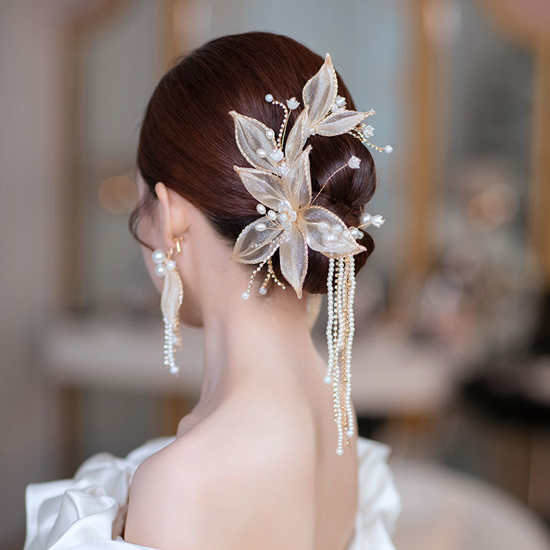 Fashion Bride Champagne Flower Tassel Hairpin Suit — foto 9