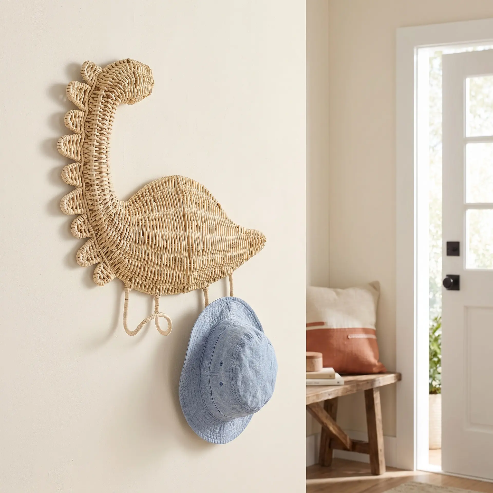 Cartoon Dinosaur Hand-Woven Storage Coat Rack