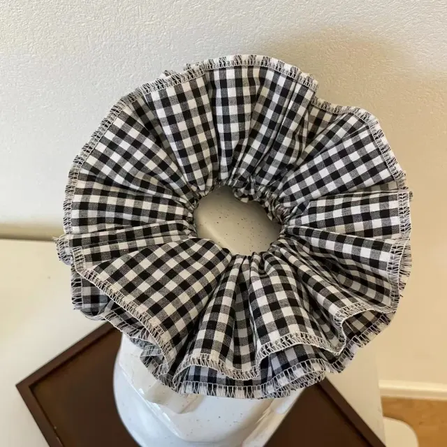 Beautiful Special interest Design Four layer Plaid Lace Hair Ring Handmade Girl Ins Black Plaid - Shop at LoveMi