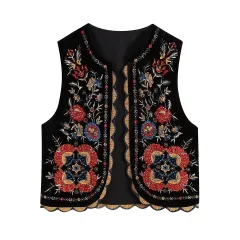 Cross-border Fashion Women's Wear Spring Ethnic Style Sequined Embroidery Vest Jacket - Black - View 1