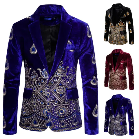 Ethnic Print Single-breasted Leisure Suits for Men Costume