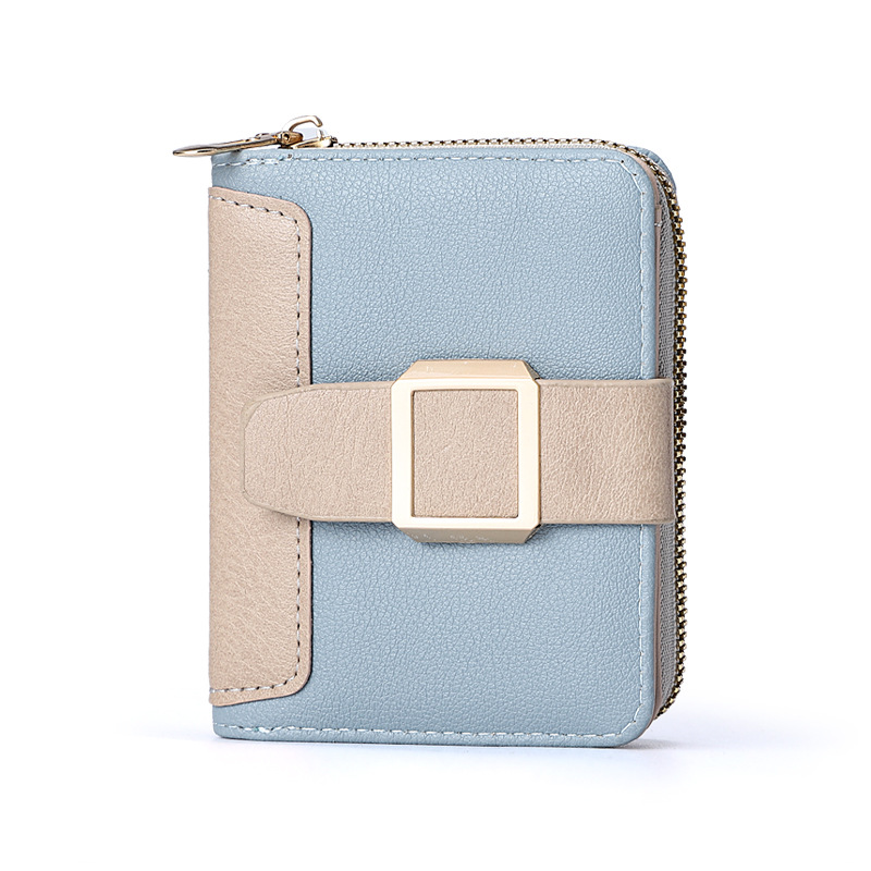 Women's Short Zipper Vertical Buckle Small Wallet Blue - Shop at LoveMi