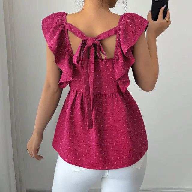 Korean style Polka dot Printed Bishop sleeve Top Red - Shop at LoveMi