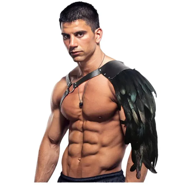 Retro Feather Leather Shoulder Armor Viking Chest Strap Halloween Cosplay Black One Shoulder - Shop at LoveMi