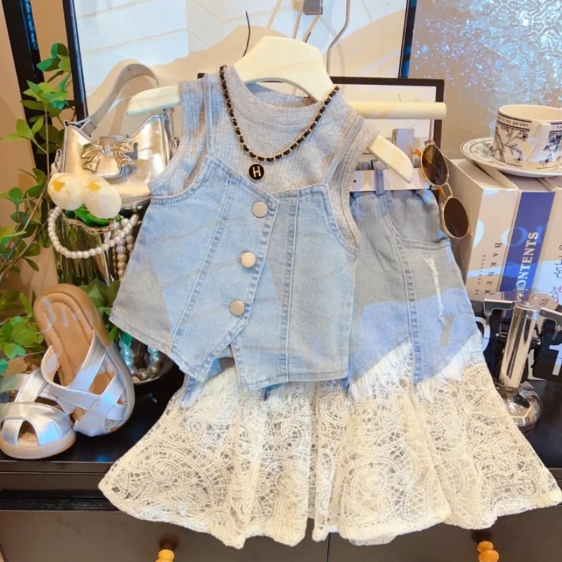 Girls Chic Casual Shirt And Shorts Three-Piece Set
