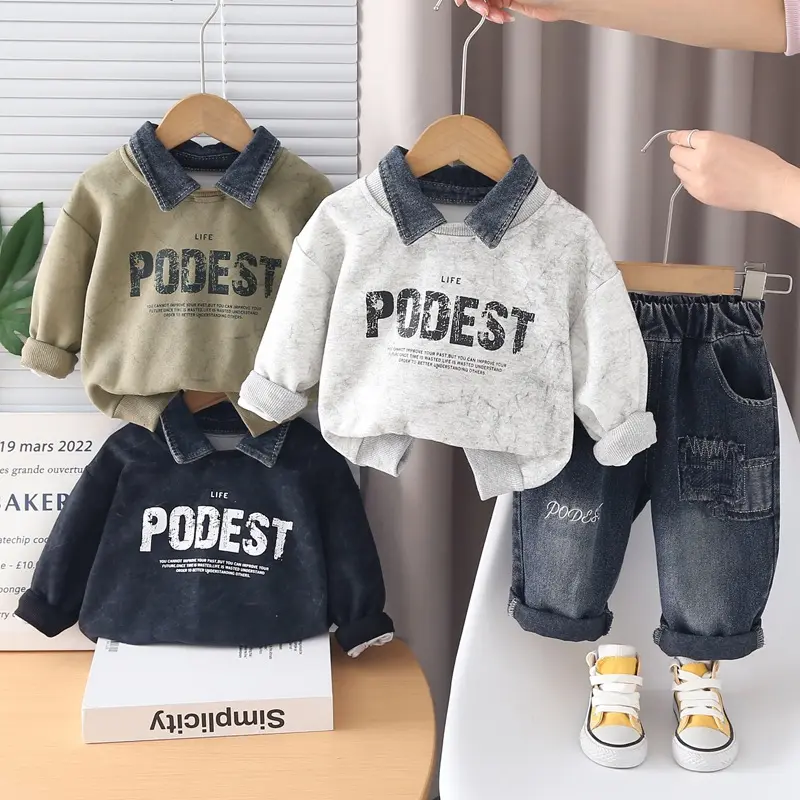 Trendy Denim Collar Casual Two-Piece Set