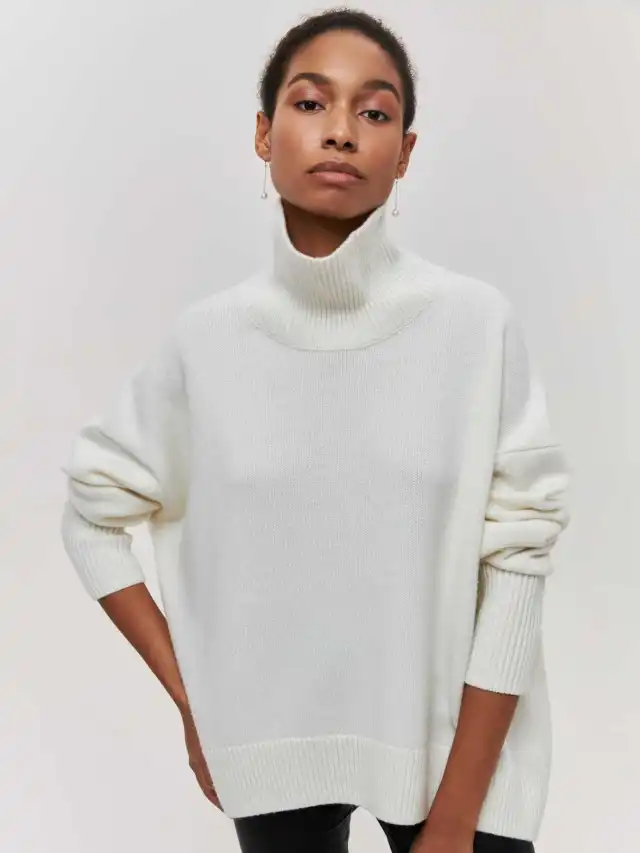 Winter Turtleneck Sweater Ins Solid Color Long Sleeve Pullover Top Women's Clothing White - Shop at LoveMi
