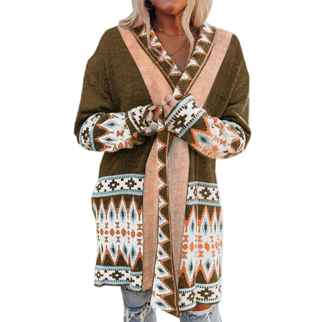 European And American National Style Mid length Cardigan For Women Brown - Shop at LoveMi