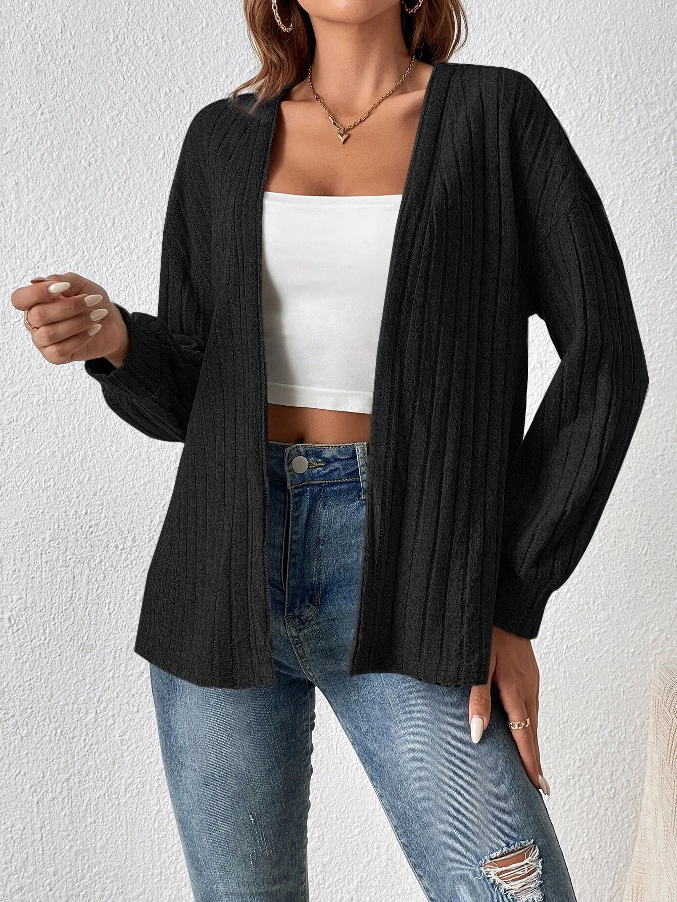 Brushed Solid Color Cardigan Model LIERSHERF Coat Women's Clothing Black - Shop at LoveMi