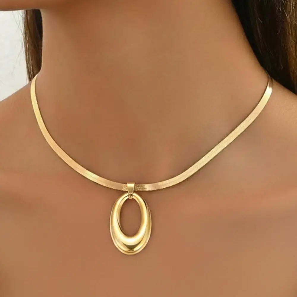 Minimalist Oval Hoop Stainless Steel Necklace