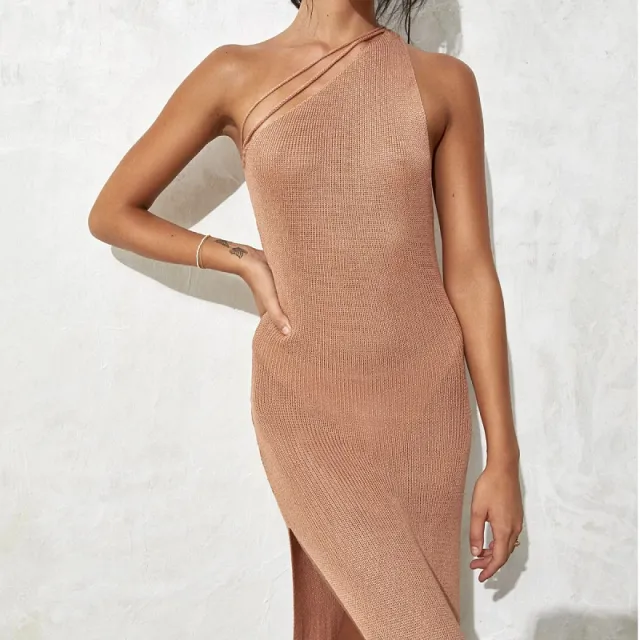 Women's Sexy One shoulder Beach Dress Khaki - Shop at LoveMi