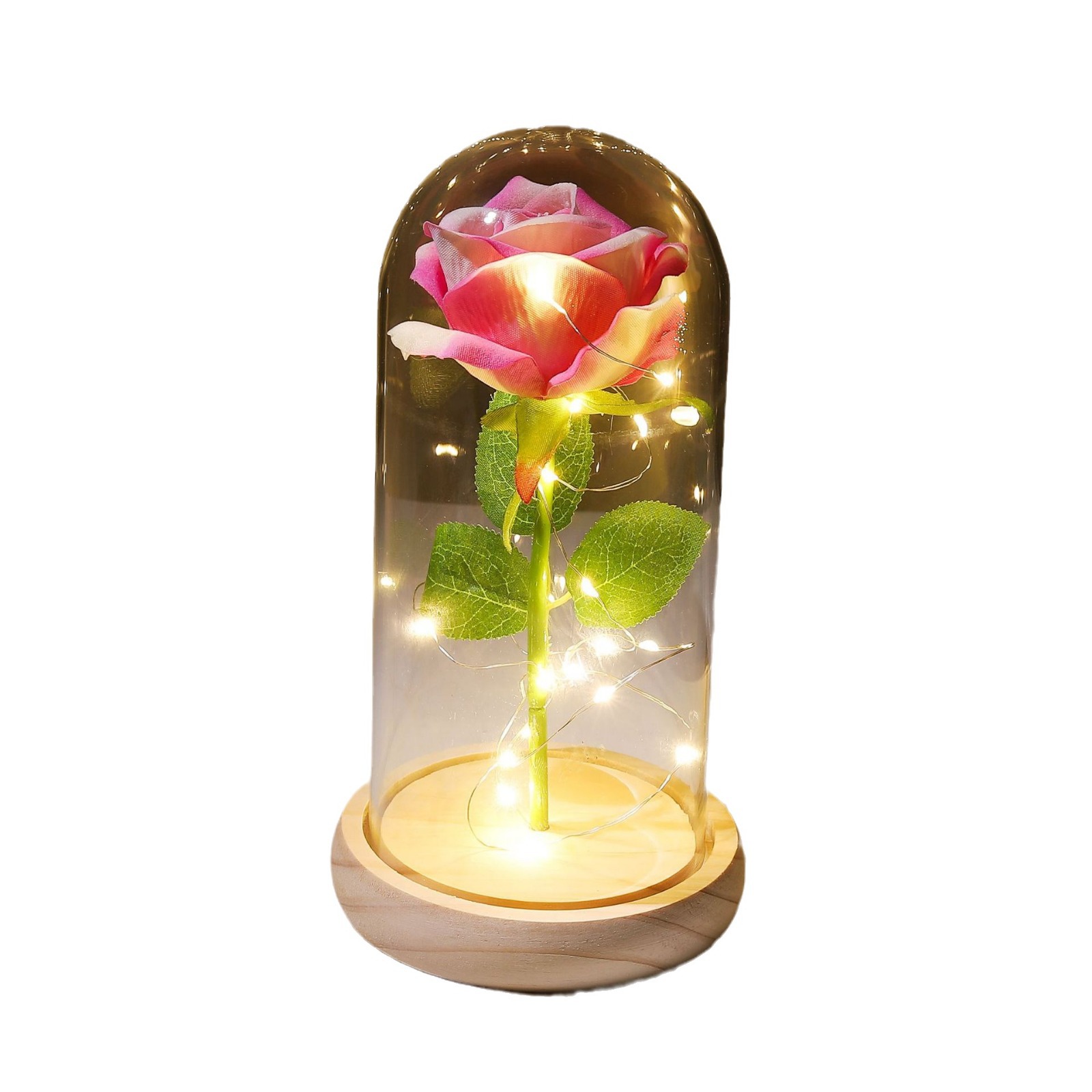 Preserved Flower Glass Dome Artificial Rose Night Light For Christmas