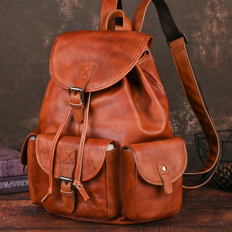 Sac à dos rétro pour hommes en cuir pleine fleur – Image 4