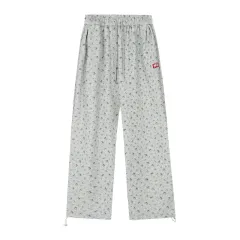 Small Floral Fleece-lined Niche High Waist Casual Pants For Women - Flower Gray - View 1