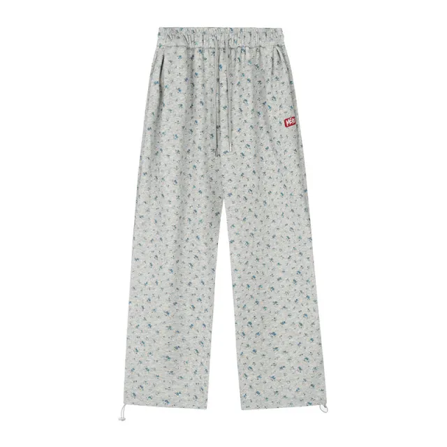 Small Floral Fleece lined Niche High Waist Casual Pants For Women Flower Gray - Shop at LoveMi