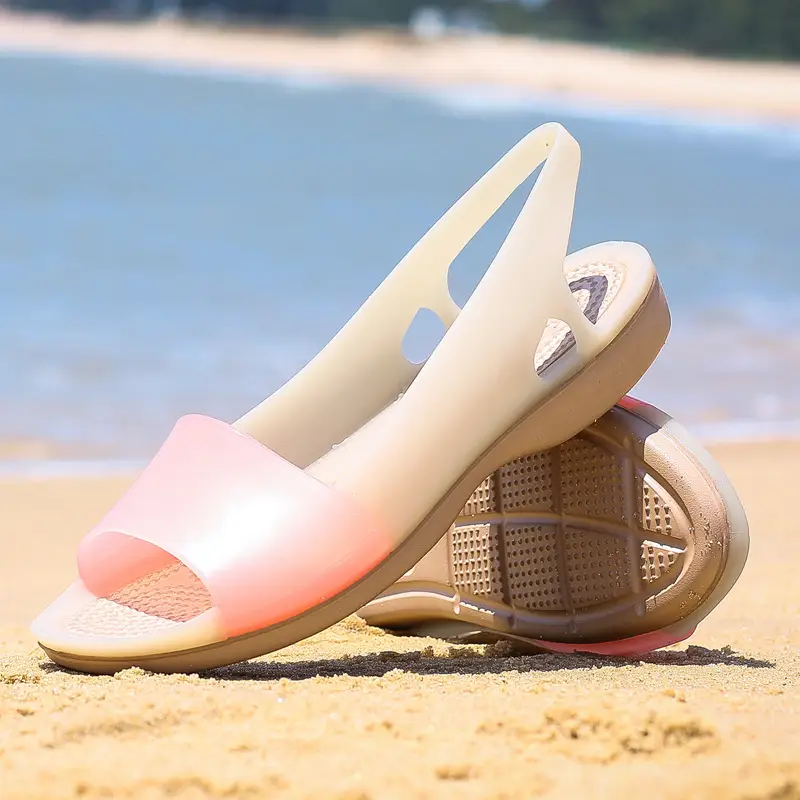 Spring And Summer New Jelly Shoes HY Women's TPU Flat Non-slip Jelly Slippers Fashion Hole Sandals