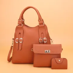 New Fashion Belt Decorative Three-piece Bag - Brown - View 1